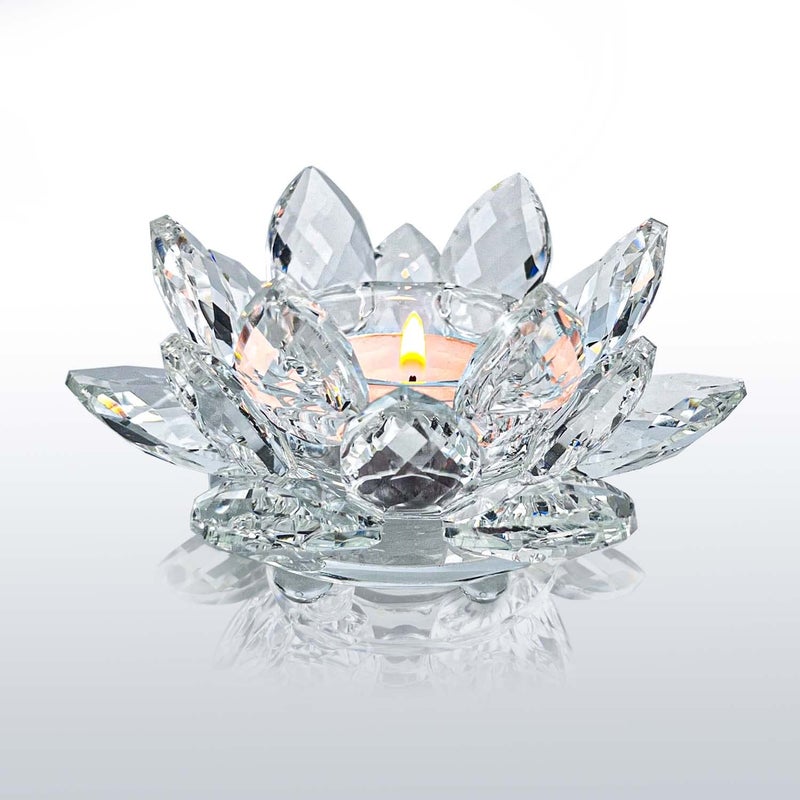 Kolnlala Crystal Lotus Flower Tealight Candle HoldersGlass Tea Light Candlestick Decor Decoration for Christmas Home Wedding Party Clean 1pc