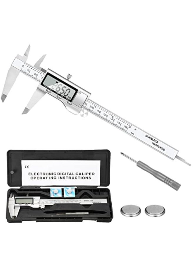 مقياس رقمي EZT 150 مم، 6 بوصة مقياس فرنييه رقمي، مصنوع من الفولاذ المقاوم للصدأ، دقة ±0.03 مم، ميزة الإيقاف التلقائي، تحويل بين البوصة والمليمتر - Image 1