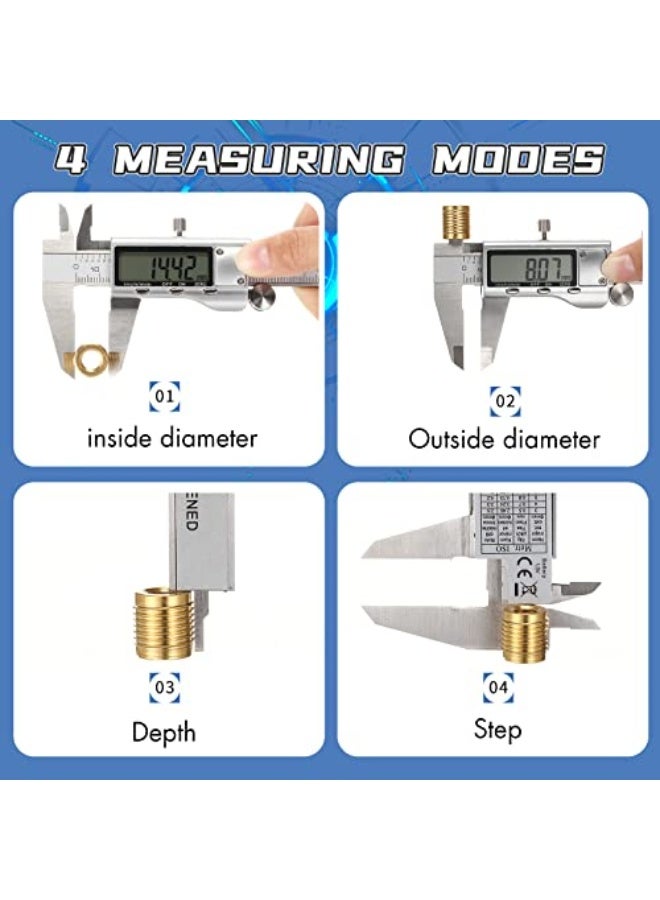 مقياس رقمي EZT 150 مم، 6 بوصة مقياس فرنييه رقمي، مصنوع من الفولاذ المقاوم للصدأ، دقة ±0.03 مم، ميزة الإيقاف التلقائي، تحويل بين البوصة والمليمتر - Image 3