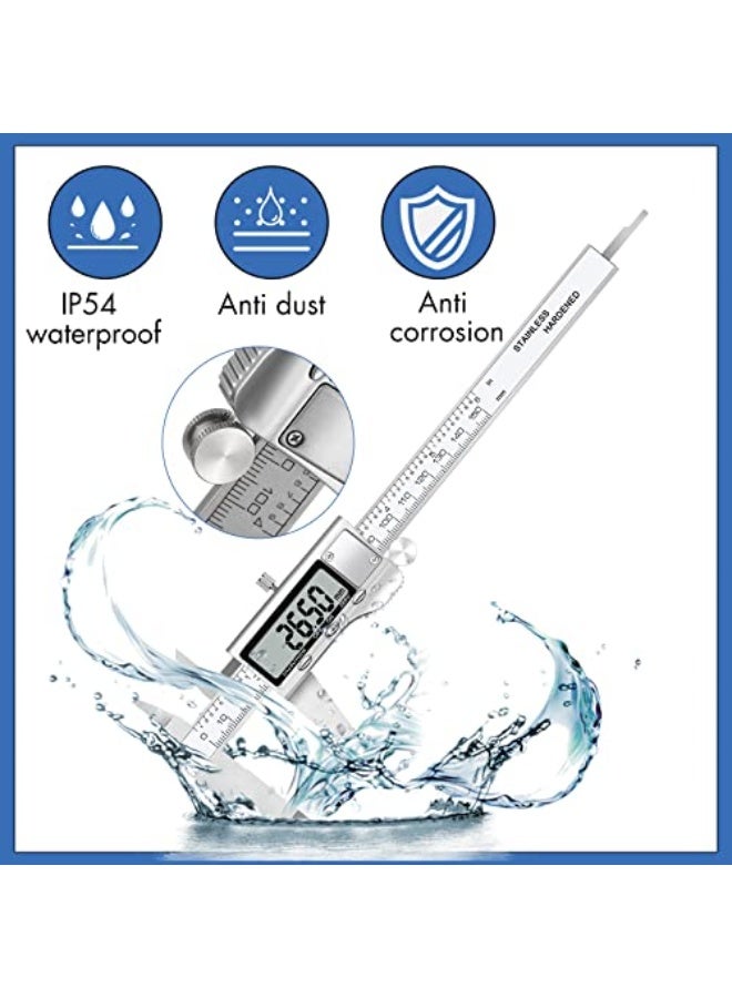 مقياس رقمي EZT 150 مم، 6 بوصة مقياس فرنييه رقمي، مصنوع من الفولاذ المقاوم للصدأ، دقة ±0.03 مم، ميزة الإيقاف التلقائي، تحويل بين البوصة والمليمتر - Image 2