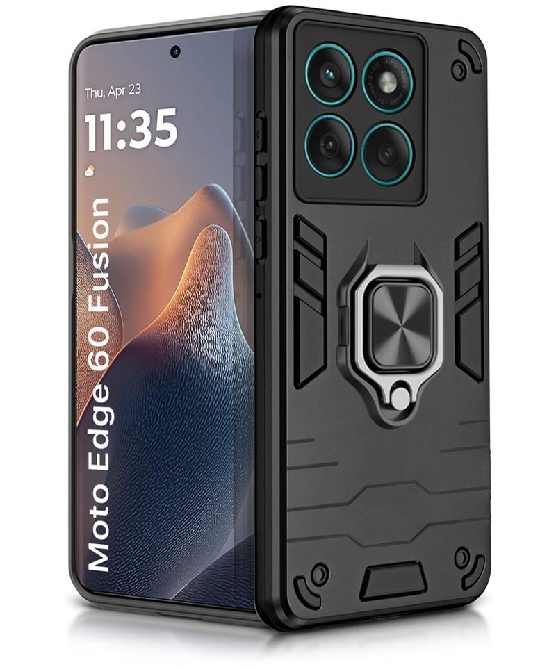 WOW IMAGINE Shock Proof Back Case Mobile Cover for Motorola Moto Edge 60 Fusion | Back Cover Case (Tough Armor | Hybrid PC + TPU | Ring Holder & in-Built Kickstand | Black) - Image 1