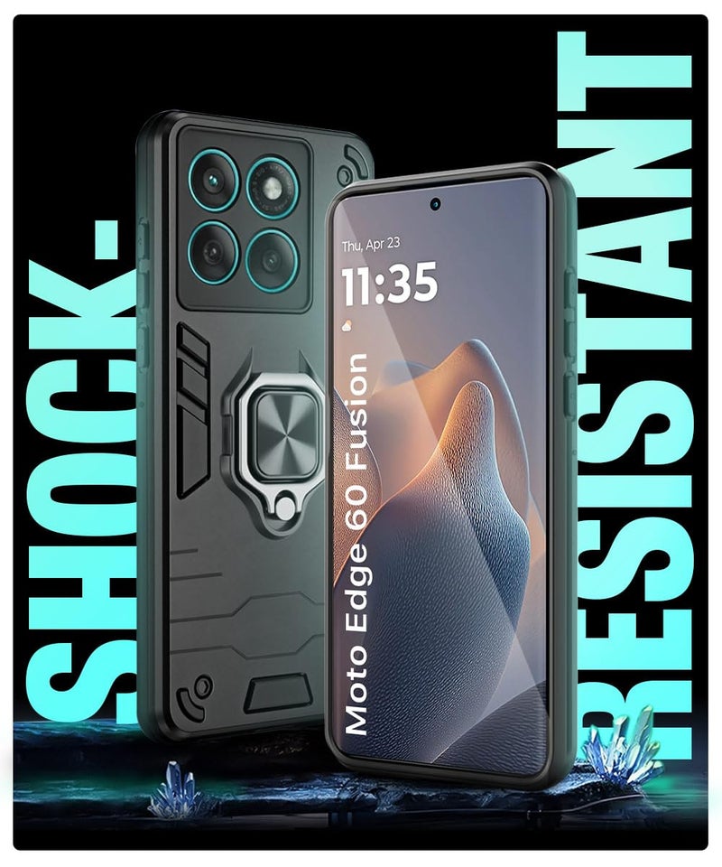 WOW IMAGINE Shock Proof Back Case Mobile Cover for Motorola Moto Edge 60 Fusion | Back Cover Case (Tough Armor | Hybrid PC + TPU | Ring Holder & in-Built Kickstand | Black) - Image 3