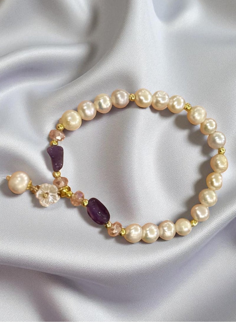 Casual collection Elegant & High Quality Pearl Bracelet With Amethyst Gemstone Free Size For Women - Image 3