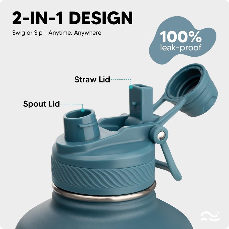 Swigina [2-IN-1 LID] 64 oz Insulated Water Bottle with Silicone Boot (48hrs Cold/24hrs Hot) - DIY Stickers, Leakproof, BPA Free, Half Gallon - Image 4