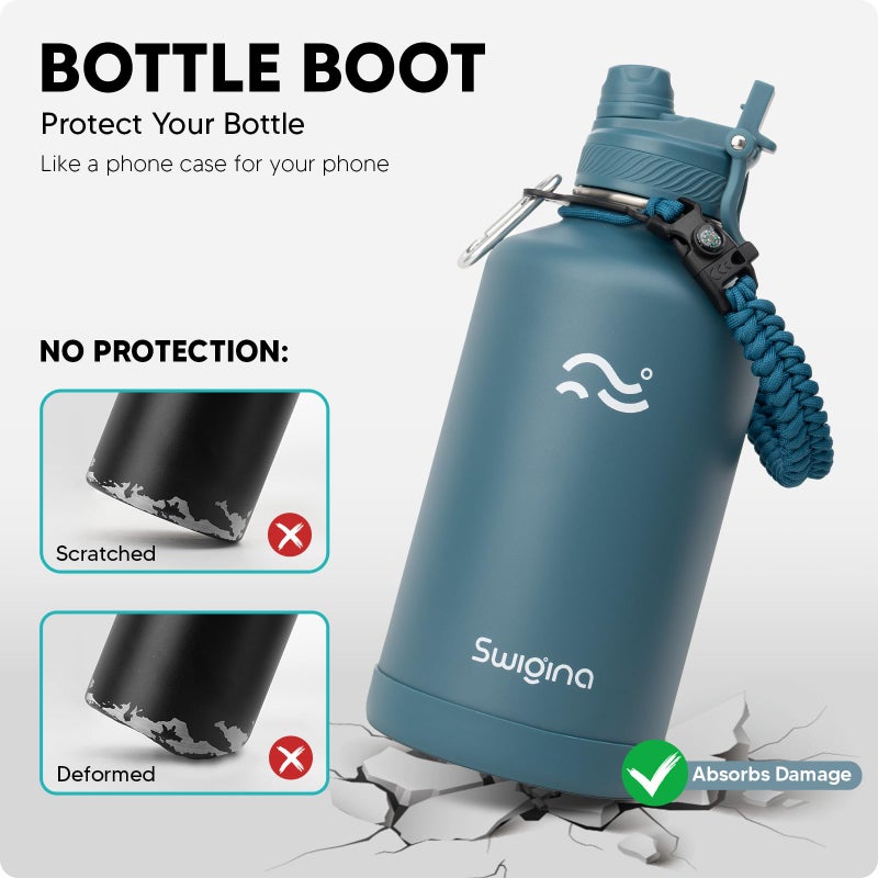 Swigina [2-IN-1 LID] 64 oz Insulated Water Bottle with Silicone Boot (48hrs Cold/24hrs Hot) - DIY Stickers, Leakproof, BPA Free, Half Gallon - Image 3