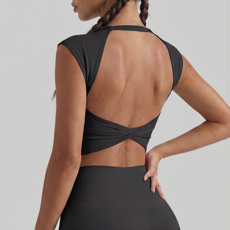 Yoga Tank Top Buttery Soft Fabric Removable Pads Back Twist Crop Top S White - Image 3
