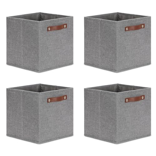 DULLEMELO 11x11 Cube Collapsible Fabric Storage Bins for Shelf Organizing, Toy Square Bins, Kids Clothes Closet Baskets Storage, for Bedroom, Living Room, Dorm(Gray-4 Pack) - Image 1