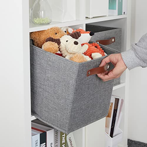 DULLEMELO 11x11 Cube Collapsible Fabric Storage Bins for Shelf Organizing, Toy Square Bins, Kids Clothes Closet Baskets Storage, for Bedroom, Living Room, Dorm(Gray-4 Pack) - Image 2