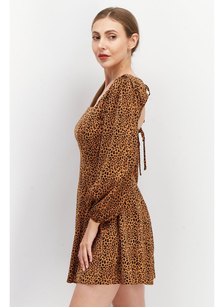 Missguided Women Leopard Mini Casual Dress, Brown  - Image 3