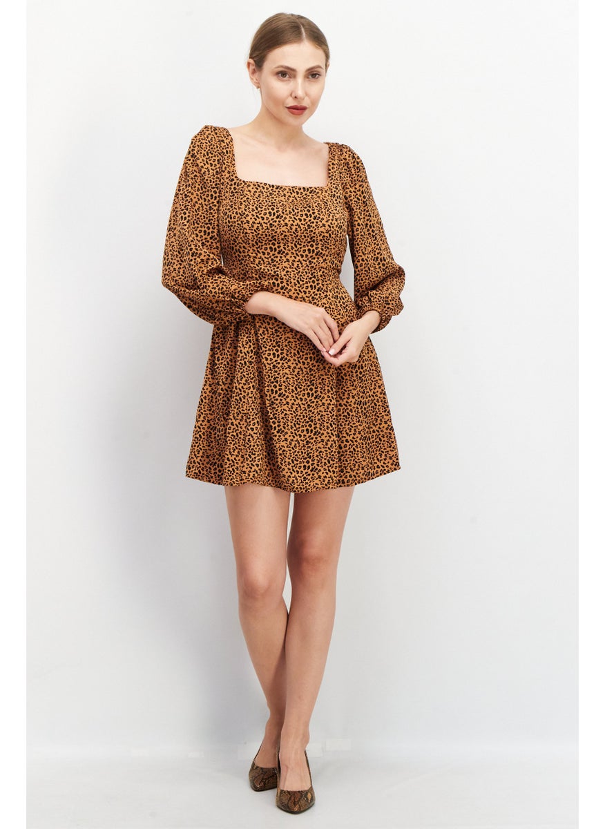 Missguided Women Leopard Mini Casual Dress, Brown  - Image 4