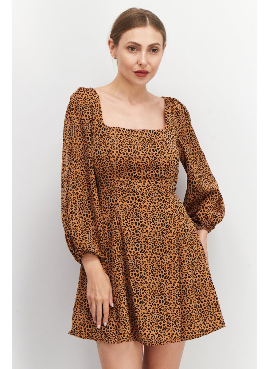 Missguided Women Leopard Mini Casual Dress, Brown  - Image 1