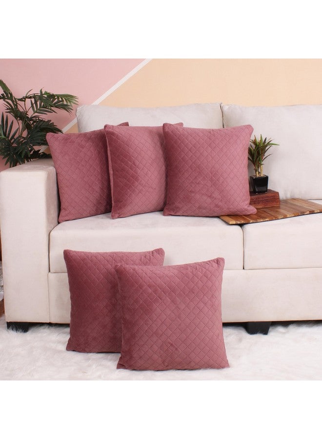 STITCHNEST Set of 5 Cushion Cover | Quilted Velvet | Peach| Soft & Premium Look | 24x24 Inches | Fit for Sofa & Living Room Décor - Image 1