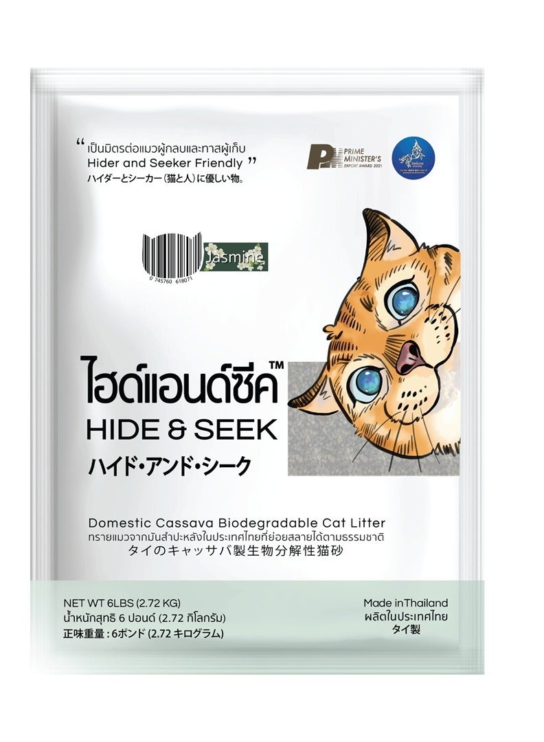 HIDE & SEEK CASSAVA CAT LITTER. Biodegradable-Flushable. Jasmine (6 Lb - 2.72 Kg). Made in Thailand - Image 1