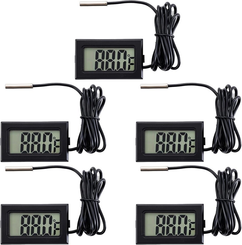 hiBCTR 5 Pieces of Digital LCD Thermometers, Temperature Digital LCD Refrigerator Thermometers, Water Temperature, with Probes, in Fahrenheit. - Image 1