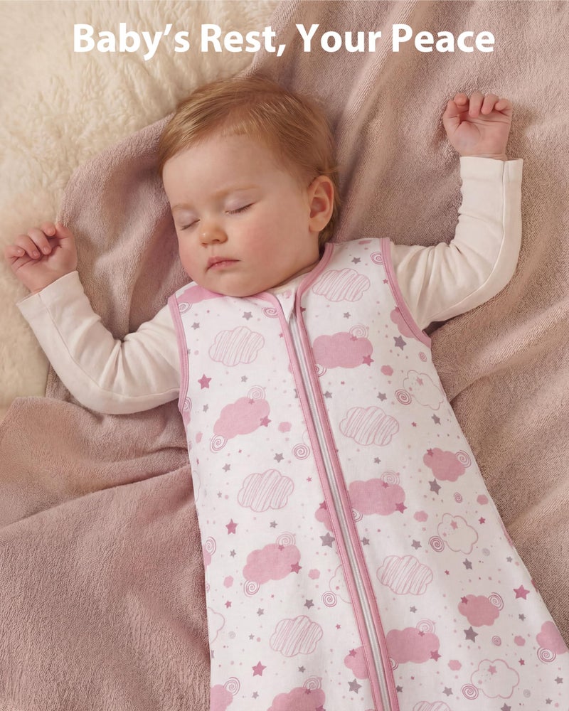 FIEMOL Baby Sleep Sack 6-12 months, 100% Cotton Sleeping Sack for Newborn and Infant, 3 Pack Baby Wearable Blanket, 0.5 Tog Lightweight Double Zipper Sleep Bag Medium Pink Rainbow - Image 3