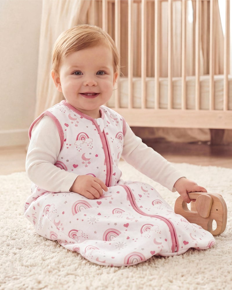 FIEMOL Baby Sleep Sack 6-12 months, 100% Cotton Sleeping Sack for Newborn and Infant, 3 Pack Baby Wearable Blanket, 0.5 Tog Lightweight Double Zipper Sleep Bag Medium Pink Rainbow - Image 5