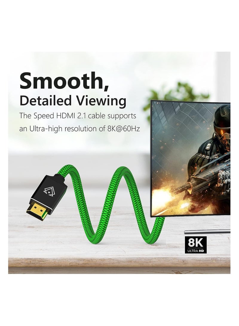 Vertux [1.5 Meters] 8K HDMI Cable | Ultra HD 48 Gbps High-Speed HDMI Cable [2 Years-Warranty] with High Resolution 8K60Hz Nylon Braided Cable | HDMI eARC Cable with] - Green - Image 2