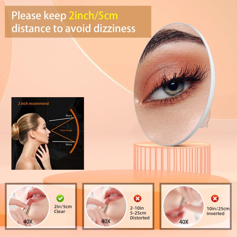 Suupvaor Magnifying Mirror 40X With Suction Cups  Large 6Inch Travel 40X Magnified Round Makeup Mirror With High Magnification  Make Up Mirror With Tweezers Sets - Image 3