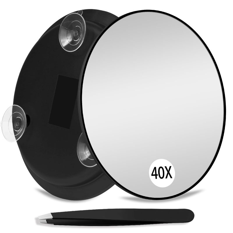 Suupvaor Magnifying Mirror 40X With Suction Cups  Large 6Inch Travel 40X Magnified Round Makeup Mirror With High Magnification  Make Up Mirror With Tweezers Sets - Image 1