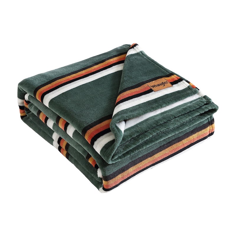 Wrangler - Twin Size Blanket, Super Soft & Reversible Plush Fleece Bedding, Throw Blanket for Couch or Bed (Western Saddle Stripe Green) - Image 1