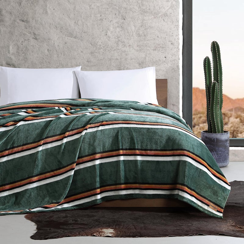 Wrangler - Twin Size Blanket, Super Soft & Reversible Plush Fleece Bedding, Throw Blanket for Couch or Bed (Western Saddle Stripe Green) - Image 2