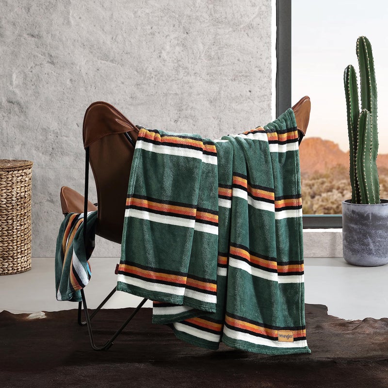 Wrangler - Twin Size Blanket, Super Soft & Reversible Plush Fleece Bedding, Throw Blanket for Couch or Bed (Western Saddle Stripe Green) - Image 4