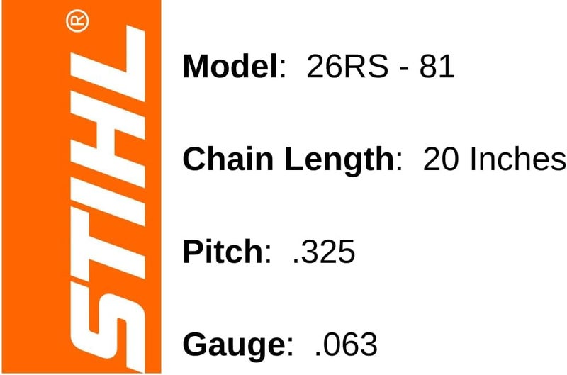 STIHL 26RS 81 Rapid Super Chainsaw Chain 20" Bar .325 pitch .063 gauge - Image 2