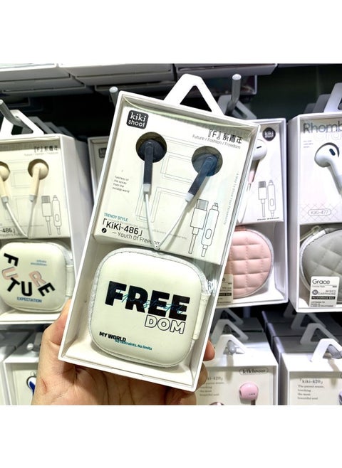 Ki-486 Wired Cartoon Storage Bag Typec Headset For Apple 15/16 Huawei Millet Typec Headset-Color:Gray