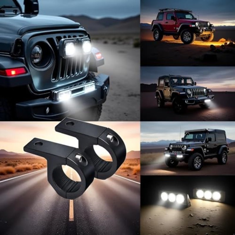 2Pcs Black Light Bar Mounts, Motorcycle Mounting Bracket, Light, Car Accessories 0.75" 1" 1.25" Bull Bar Mounting Bracket Driving Fog Lights for Car Motorcycle Automotive - Image 4