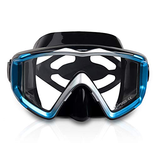 EXP VISION Adult Pano 3 Panoramic View Diving Mask, Tempered Glass Lens Scuba Snorkeling Dive Mask, Premium Swim Goggles with Nose Cover for Snorkeling, Freediving, Swimming (Blue) - Image 2