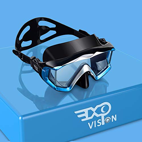 EXP VISION Adult Pano 3 Panoramic View Diving Mask, Tempered Glass Lens Scuba Snorkeling Dive Mask, Premium Swim Goggles with Nose Cover for Snorkeling, Freediving, Swimming (Blue) - Image 1