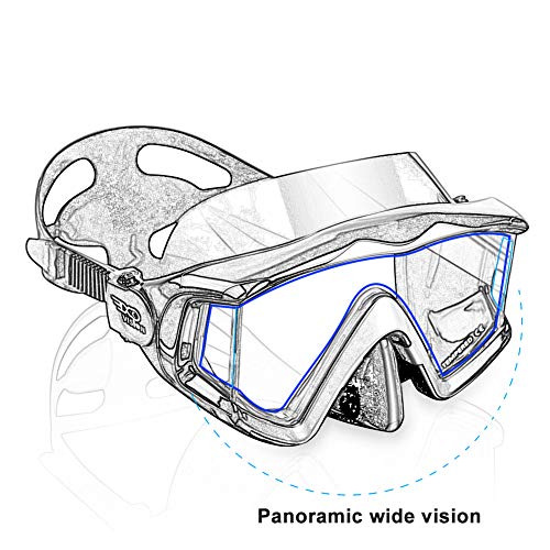 EXP VISION Adult Pano 3 Panoramic View Diving Mask, Tempered Glass Lens Scuba Snorkeling Dive Mask, Premium Swim Goggles with Nose Cover for Snorkeling, Freediving, Swimming (Blue) - Image 5