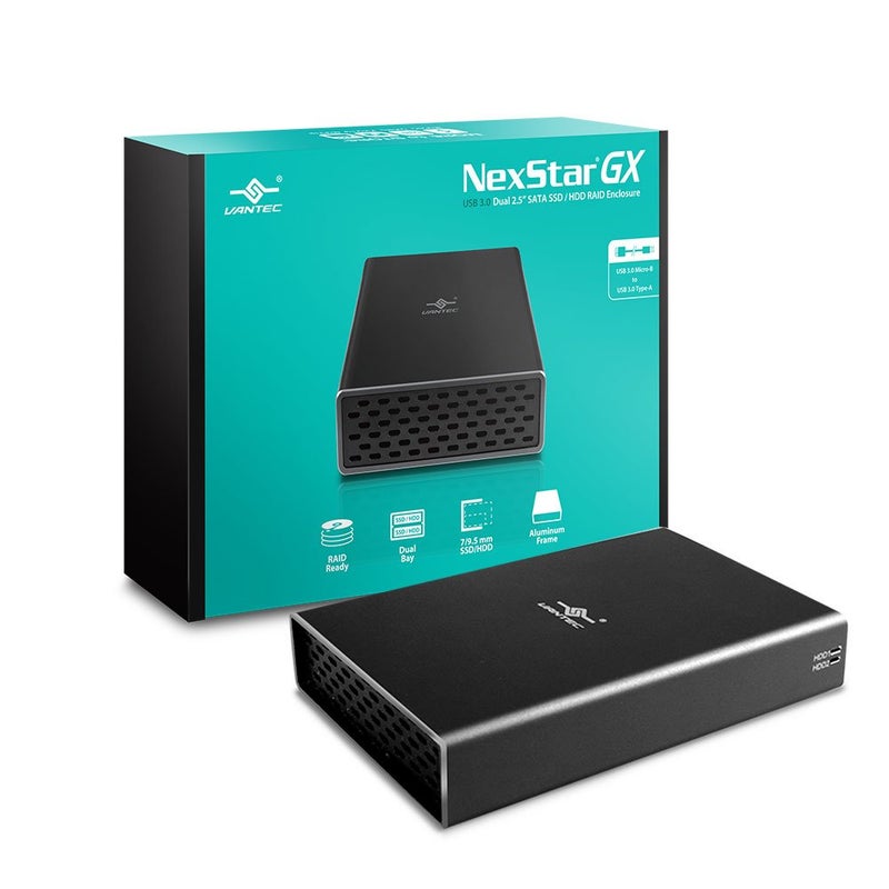 Vantec Nexstar GX USB 3.0 Dual 2.5" SATA SSD/HDD RAID Enclosure, Black (NST-272S3-BK) - Image 1