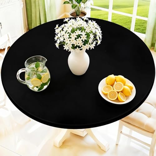 Moosfor Round Spandex Tablecloth Elastic Fitted Waterproof Tablecloths for 5768 Tables Stretch Washable Picnic Table Cover for Camping Dining Indoor and Outdoor Black - Image 1