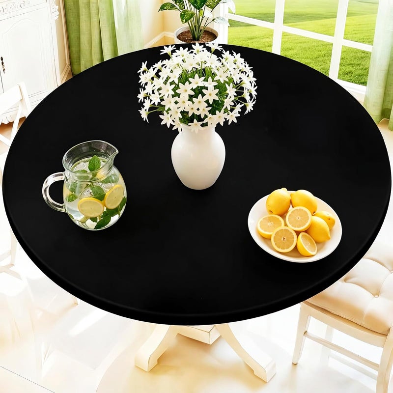 Moosfor Round Spandex Tablecloth Elastic Fitted Waterproof Tablecloths for 5768 Tables Stretch Washable Picnic Table Cover for Camping Dining Indoor and Outdoor Black - Image 2