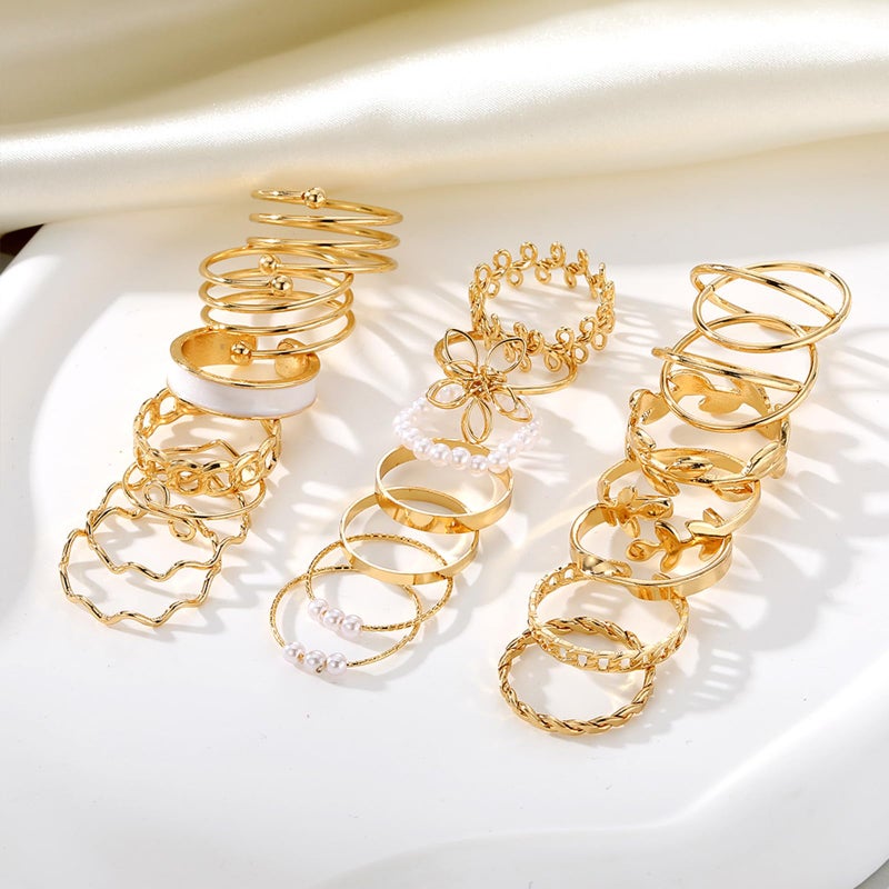 IFKM 21 Pcs Gold Knuckle Rings Set For Women Vintage Stackable Joint Finger Midi Rings Dainty Cubic Zirconia Crystal Simple Twist Hollow Cute Rings Pack Jewelry Gift (Forest Of Flowers, Gold) - Image 5