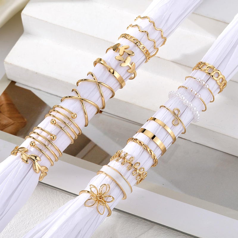 IFKM 21 Pcs Gold Knuckle Rings Set For Women Vintage Stackable Joint Finger Midi Rings Dainty Cubic Zirconia Crystal Simple Twist Hollow Cute Rings Pack Jewelry Gift (Forest Of Flowers, Gold) - Image 4