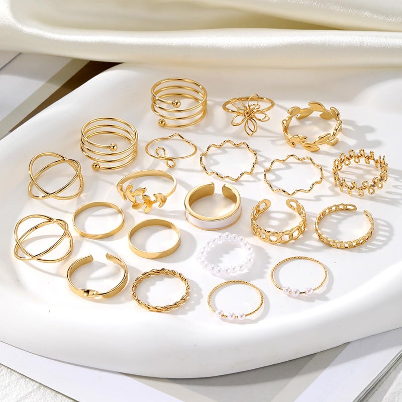 IFKM 21 Pcs Gold Knuckle Rings Set For Women Vintage Stackable Joint Finger Midi Rings Dainty Cubic Zirconia Crystal Simple Twist Hollow Cute Rings Pack Jewelry Gift (Forest Of Flowers, Gold) - Image 3