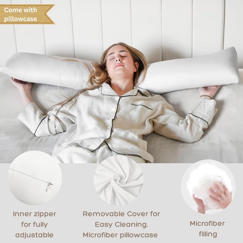 Pillowable Body Pillow for Side Sleeper, 9x48 Inches Full Body Pillow with Cover, Made with Soft Material and Filled with Polyester for Adults, Adjustable Inner Core, (Pillow with White Cover) - Image 4