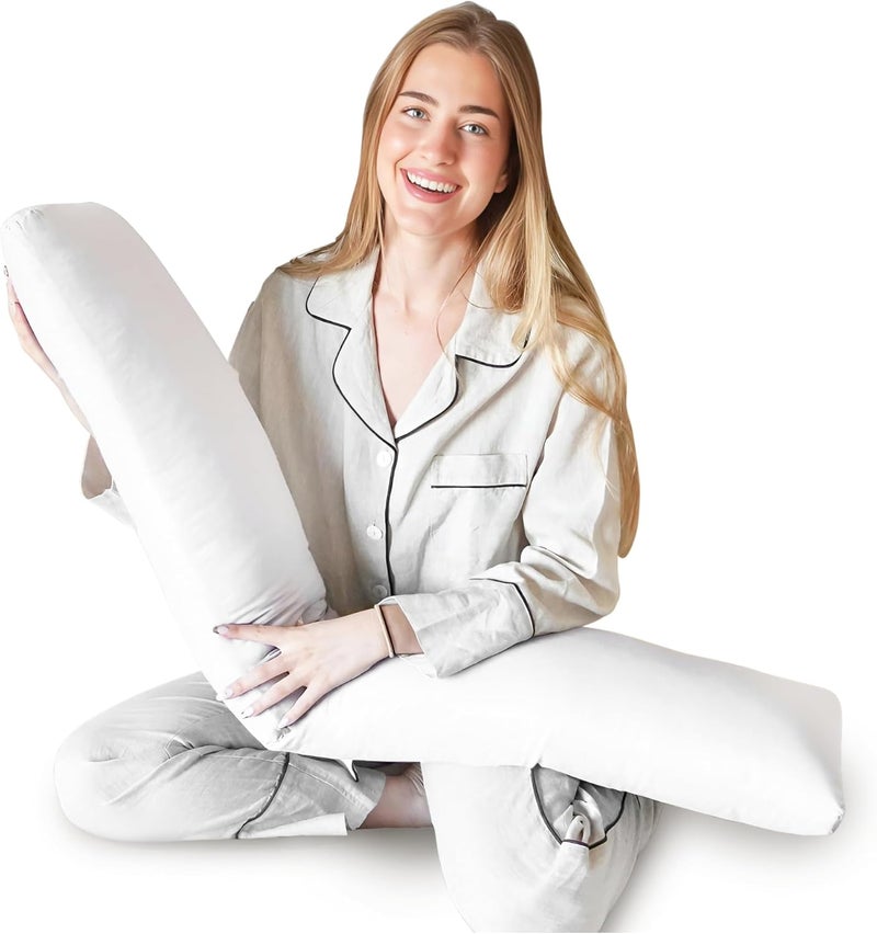 Pillowable Body Pillow for Side Sleeper, 9x48 Inches Full Body Pillow with Cover, Made with Soft Material and Filled with Polyester for Adults, Adjustable Inner Core, (Pillow with White Cover) - Image 1