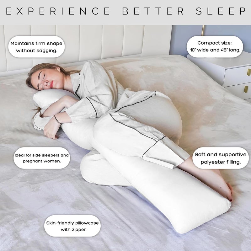 Pillowable Body Pillow for Side Sleeper, 9x48 Inches Full Body Pillow with Cover, Made with Soft Material and Filled with Polyester for Adults, Adjustable Inner Core, (Pillow with White Cover) - Image 3