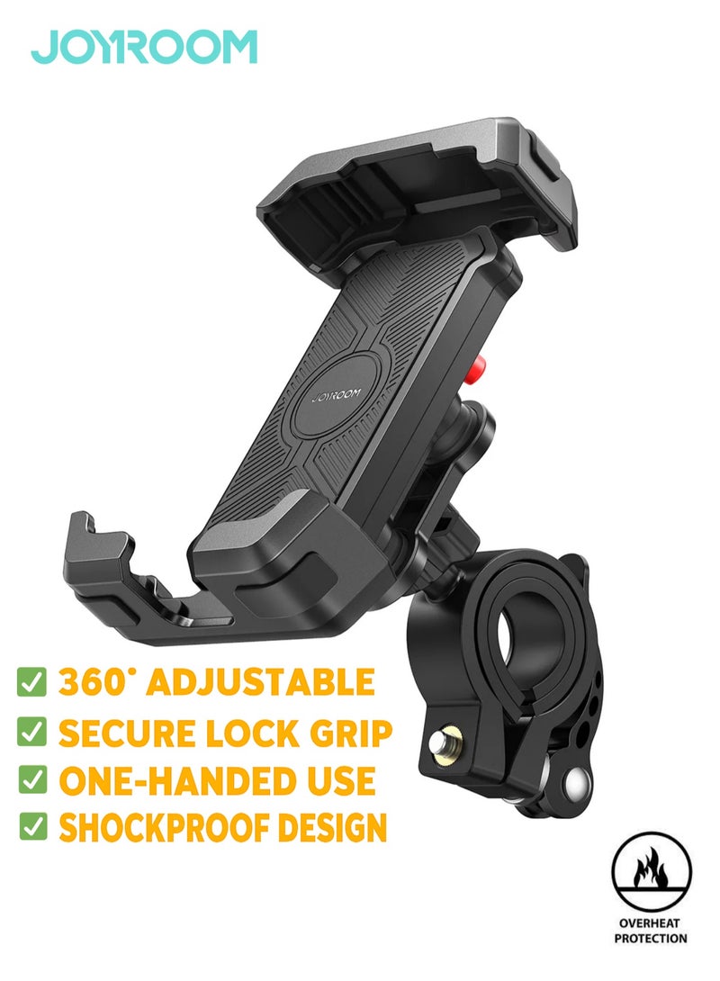 JOYROOM Shockproof 360° Rotating Adjustable Bike Phone Holder with Secure Lock & Vibration Absorption – One-Handed Operation, Strong Grip, Universal Fit for All Smartphones – Road & MTB Handlebar Compatible for Cycle, Bike, Scooters and more  - Image 1