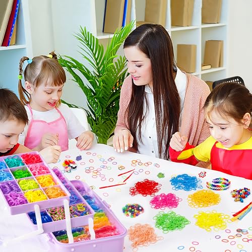 INSCRAFT 17500+ Rubber Loom Bands with 3 Layer Light Purple Container, 28 Colors, 600 S-Clips, 352 Beads, 40 Cartoon Pendant, Bracelet Making Refill Kit for Kids - Image 5