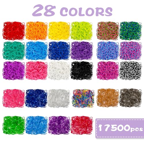 INSCRAFT 17500+ Rubber Loom Bands with 3 Layer Light Purple Container, 28 Colors, 600 S-Clips, 352 Beads, 40 Cartoon Pendant, Bracelet Making Refill Kit for Kids - Image 3