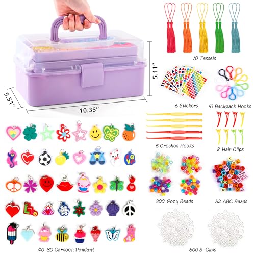 INSCRAFT 17500+ Rubber Loom Bands with 3 Layer Light Purple Container, 28 Colors, 600 S-Clips, 352 Beads, 40 Cartoon Pendant, Bracelet Making Refill Kit for Kids - Image 2