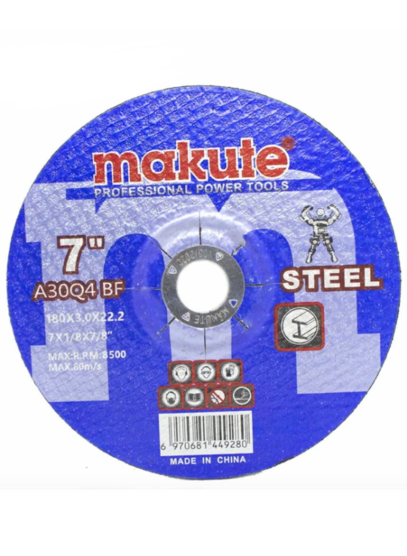 makute 7" Cutting Disc for Steel, (180mm x 3.0mm x 22.2mm) High-Performance Metal Cutting Wheel, Max RPM 8500, Type A30Q4 BF - Image 1