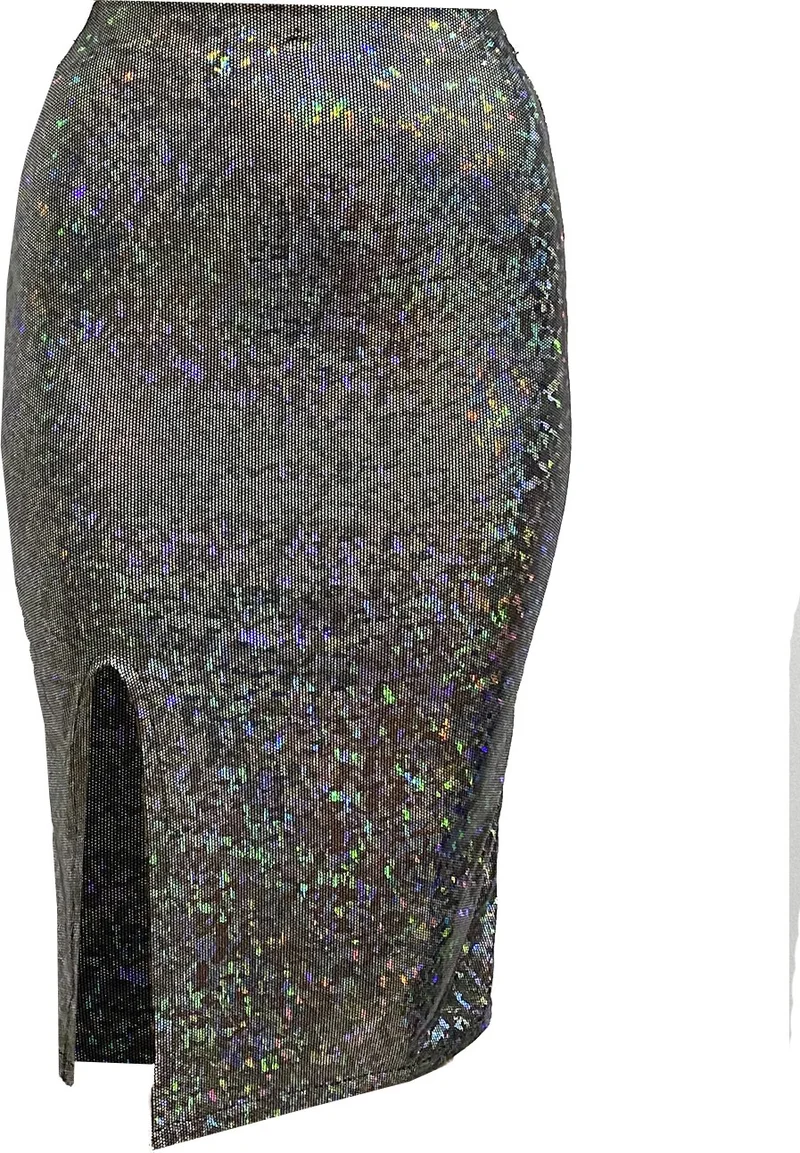 Due Stelle Lycra Front Slit Hologram Skirt