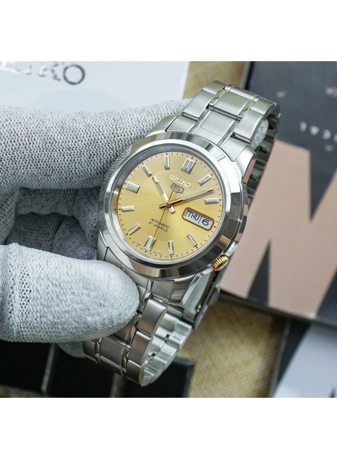Seiko 5 Automatic Men's Watch, Gold Dial, Stainless Steel Bracelet SNKK13K1 - Image 5