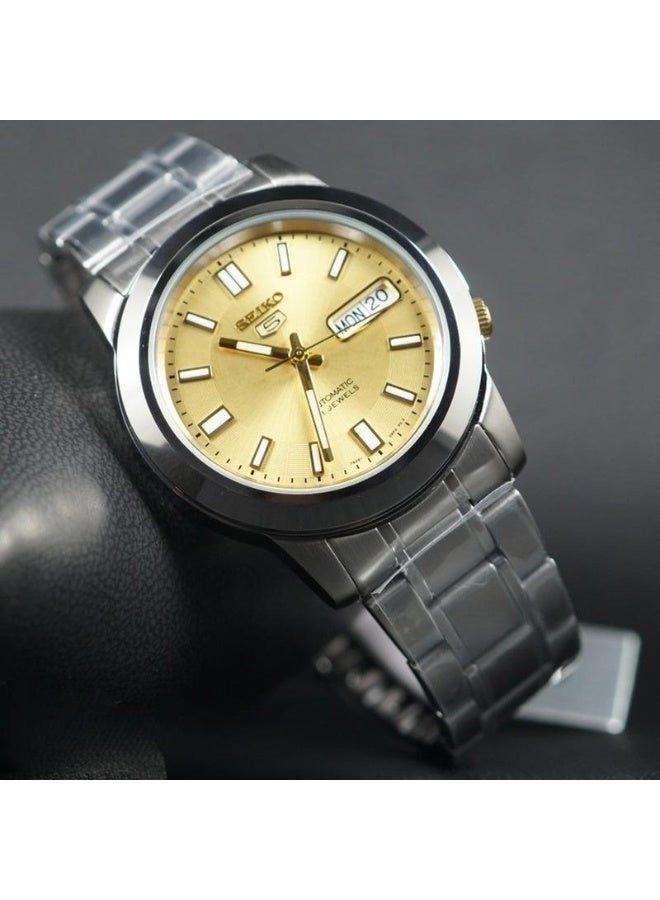 Seiko 5 Automatic Men's Watch, Gold Dial, Stainless Steel Bracelet SNKK13K1 - Image 4