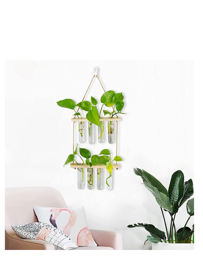 SYOSI Hanging Propagation Station for Plants, 2 Layer Wall Hanging Wooden Nordic Creative Hydroponic Test Tube, for Home Office Wall Hanging Decoration, 8 Test Tubes  - Image 4